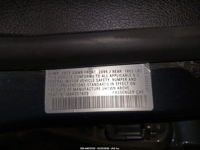Продажа на аукционе авто 2006 Volkswagen Golf Gl 2.0l, vin: 9BWFL61J864001609, номер лота: 44670102