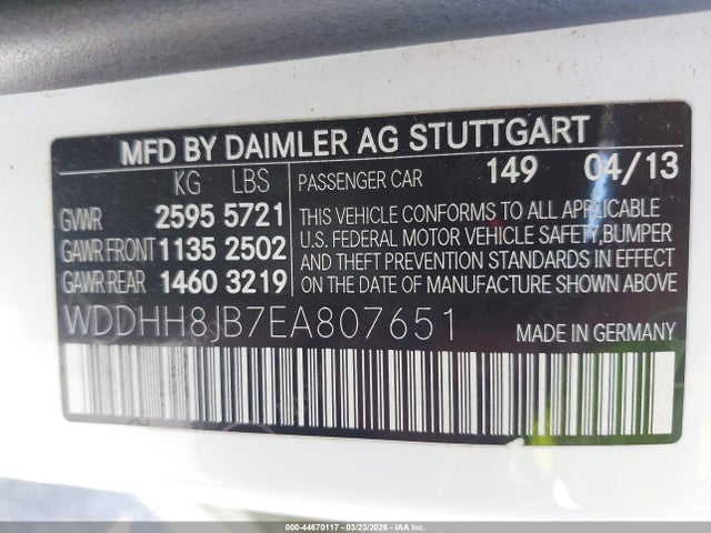 44670117 :رقم المزاد ، WDDHH8JB7EA807651 vin ، 2014 Mercedes-benz E 350 4matic مزاد بيع
