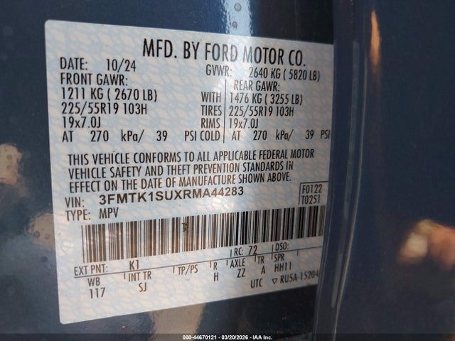 3FMTK1SUXRMA44283 Ford Mustang Mach-e Select