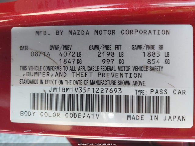 2015 MAZDA MAZDA3 JM1BM1V35F1227693 Photo 8