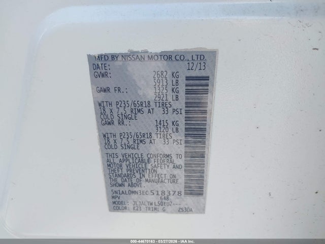 5N1AL0MN3EC518378 Infiniti QX60