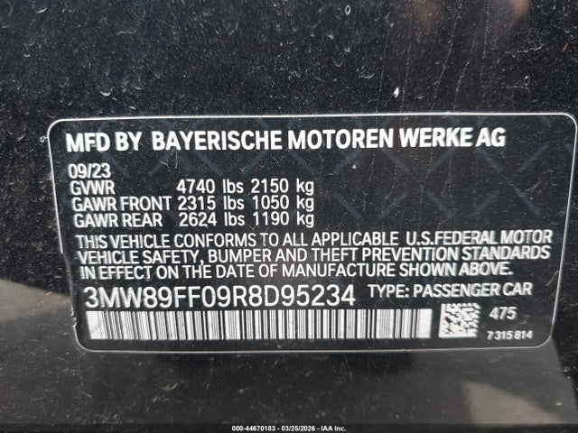 44670183 :رقم المزاد ، 3MW89FF09R8D95234 vin ، 2024 Bmw 330i Xdrive مزاد بيع