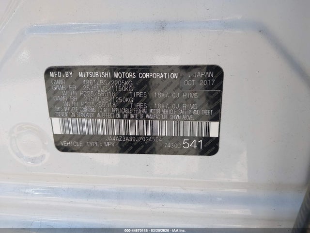 Mitsubishi Outlander Le 2018 JA4AZ3A39JZ024504 Image 9
