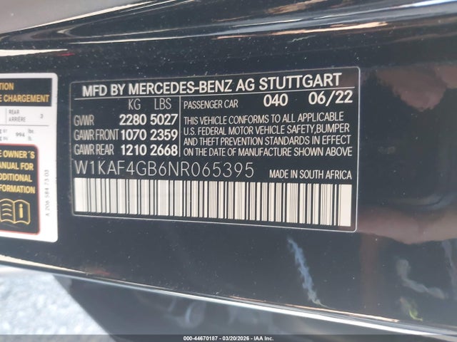W1KAF4GB6NR065395 Mercedes-Benz C 300 Sedan