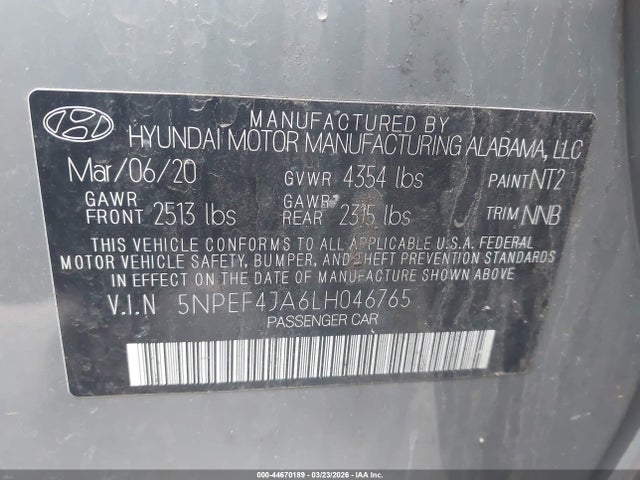 Hyundai SONATA SEL 2020 5NPEF4JA6LH046765 Image 9