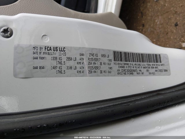 Продаж на аукціоні авто 2016 Chrysler Town & Country Touring, vin: 2C4RC1BGXGR206473, номер лоту: 44670214
