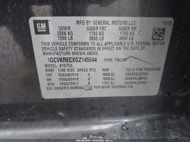 1GCVKRECXGZ145544 Chevrolet Silverado 1500 1lt