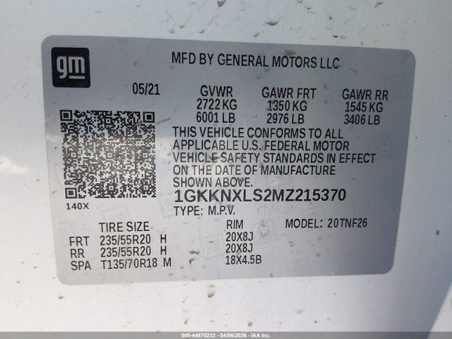 Aukcja sprzedaży 2021 Gmc Acadia Awd Denali, vin: 1GKKNXLS2MZ215370, numer aukcji: 44670232