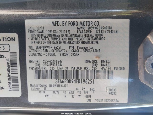 Ford Fusion Titanium 2015 3FA6P0K94FR196251 Image 9