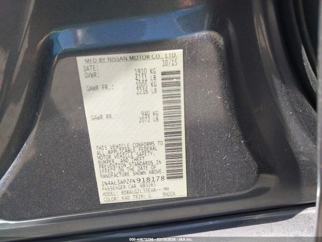 Nissan Altima 2.5 S 2015 1N4AL3AP2FN918178 Image 9