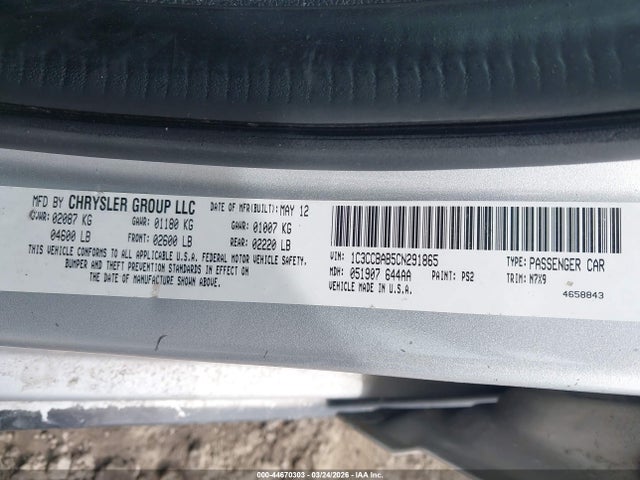 44670303 :رقم المزاد ، 1C3CCBAB5CN291865 vin ، 2012 Chrysler 200 Lx مزاد بيع