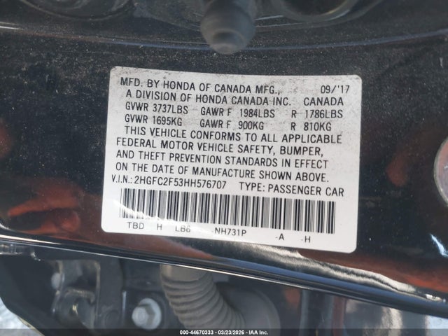 Honda Civic Lx 2017 2HGFC2F53HH576707 Image 9