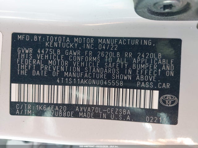 4T1S11AK0NU045558 Toyota CAMRY SE
