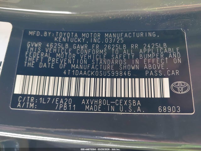 2025 TOYOTA CAMRY 4T1DAACK0SU599846 Photo 8