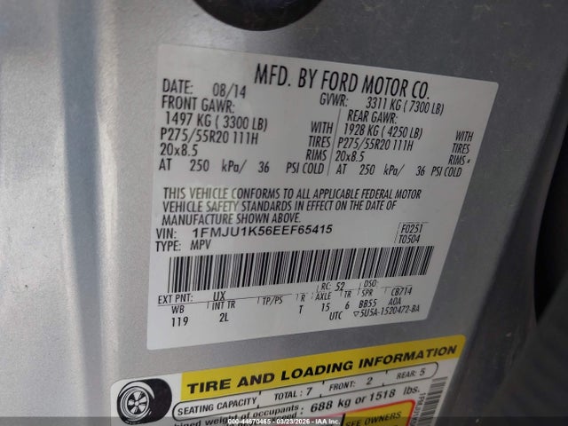 44670465 :رقم المزاد ، 1FMJU1K56EEF65415 vin ، 2014 Ford Expedition Limited مزاد بيع