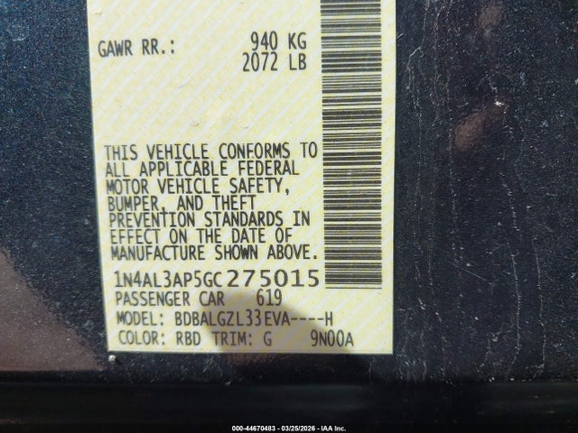 1N4AL3AP5GC275015 Nissan Altima 2.5 S