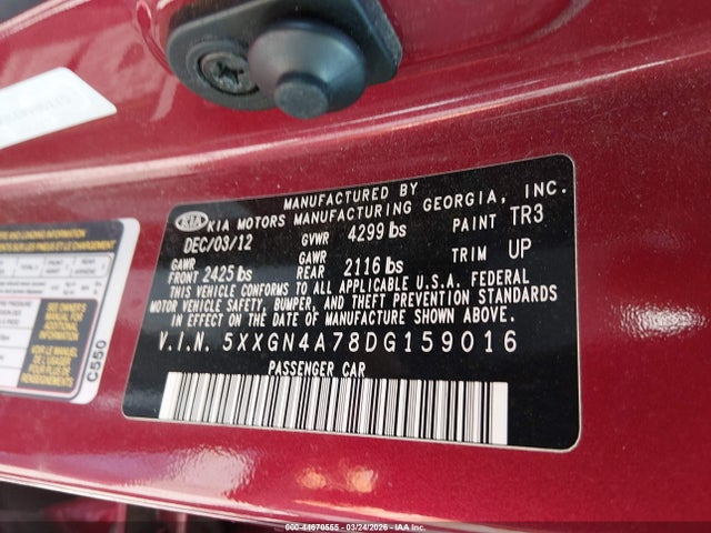 44670555 :رقم المزاد ، 5XXGN4A78DG159016 vin ، 2013 Kia Optima Ex مزاد بيع