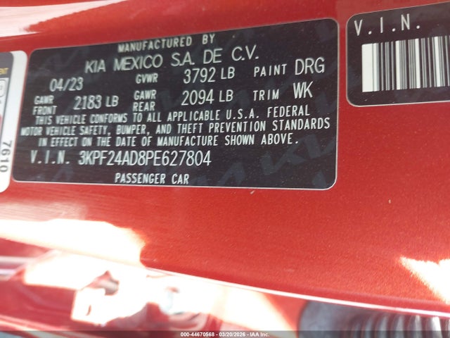 Продажа на аукционе авто 2023 Kia Forte Lxs, vin: 3KPF24AD8PE627804, номер лота: 44670568
