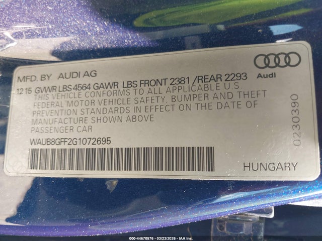 2016 AUDI A3 WAUB8GFF2G1072695 Photo 8