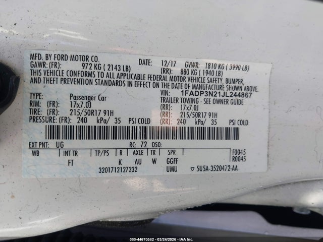 1FADP3N21JL244867 Ford Focus Titanium