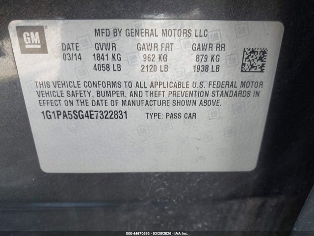 1G1PA5SG4E7322831 Chevrolet Cruze Ls Auto