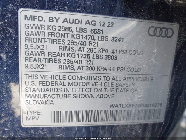 Aukcja sprzedaży 2023 Audi Q7 Premium Plus 55 Tfsi Quattro Tiptronic, vin: WA1LXBF74PD010276, numer aukcji: 44670621