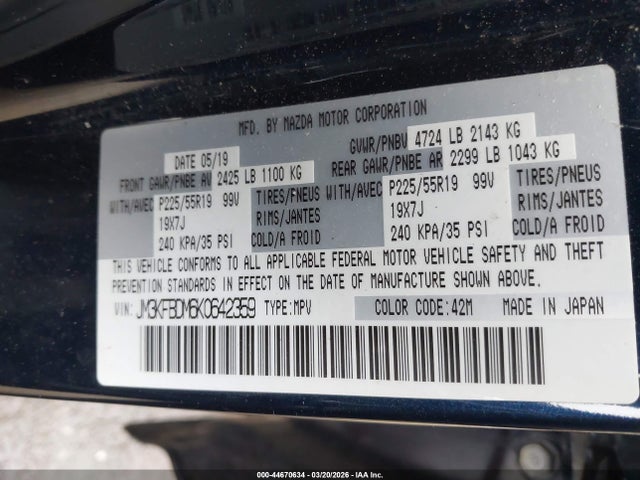 Aukcja sprzedaży 2019 Mazda Cx-5 Grand Touring, vin: JM3KFBDM6K0642359, numer aukcji: 44670634