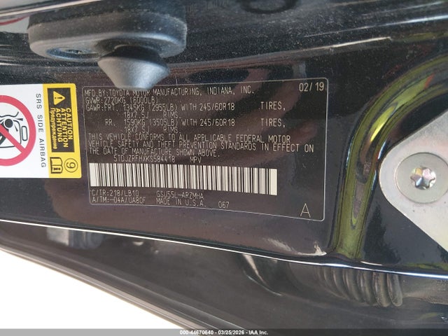 5TDJZRFHXKS584418 Toyota Highlander Xle