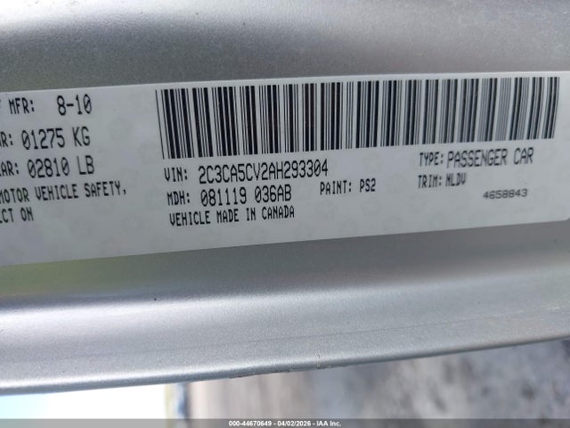 Продаж на аукціоні авто 2010 Chrysler 300 Touring/signature Series/executive Series, vin: 2C3CA5CV2AH293304, номер лоту: 44670649