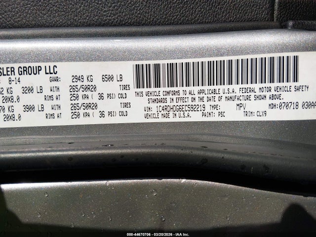 1C4RDHDG6EC592219 Dodge DURANGO LIMITED