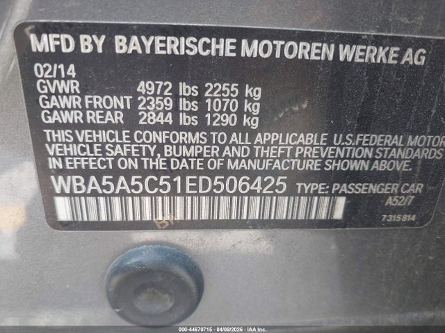 2014 BMW 528I WBA5A5C51ED506425 Photo 8
