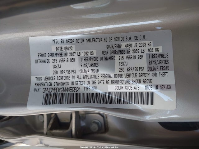 Продаж на аукціоні авто 2022 Mazda Cx-30 2.5 Turbo Premium, vin: 3MVDMBDY2NM459521, номер лоту: 44670724