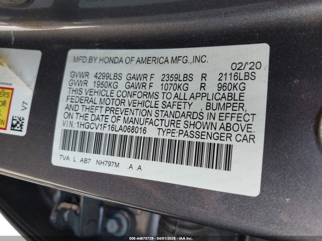 1HGCV1F16LA068016 Honda ACCORD LX