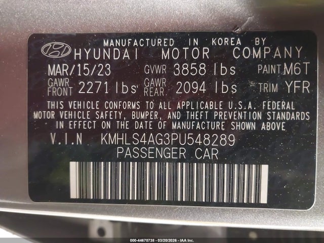 Продаж на аукціоні авто 2023 Hyundai Elantra Sel, vin: KMHLS4AG3PU548289, номер лоту: 44670738