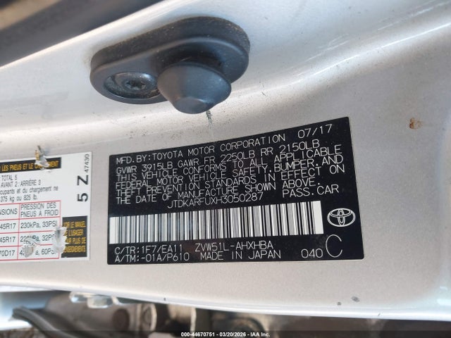 2017 TOYOTA PRIUS JTDKARFUXH3050287 Photo 8