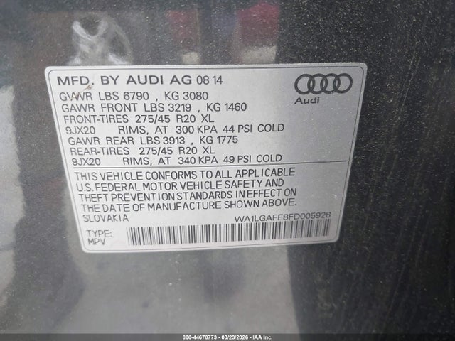 2015 AUDI Q7 WA1LGAFE8FD005928 Photo 8