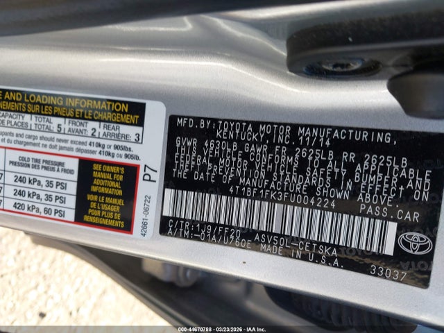 Toyota CAMRY SE 2015 4T1BF1FK3FU004224 Image 9