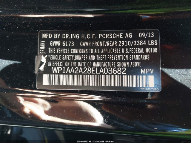 Продажа на аукционе авто 2014 Porsche Cayenne, vin: WP1AA2A28ELA03682, номер лота: 44670795