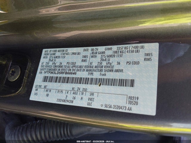Продаж на аукціоні авто 2024 Ford F-150 Xlt, vin: 1FTFW3LD5RFB66646, номер лоту: 44670847