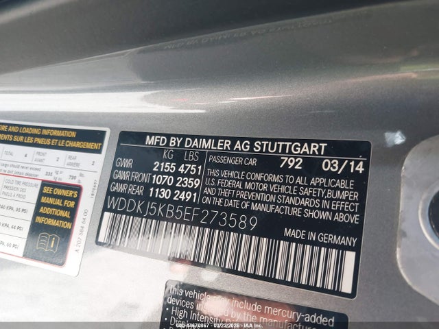 44670867 :رقم المزاد ، WDDKJ5KB5EF273589 vin ، 2014 Mercedes-benz E 350 مزاد بيع