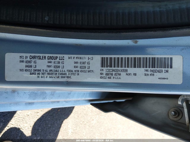 2014 Chrysler 200 Lx მანქანა იყიდება აუქციონზე, vin: 1C3CCBAG5EN103599, აუქციონის ნომერი: 44670868