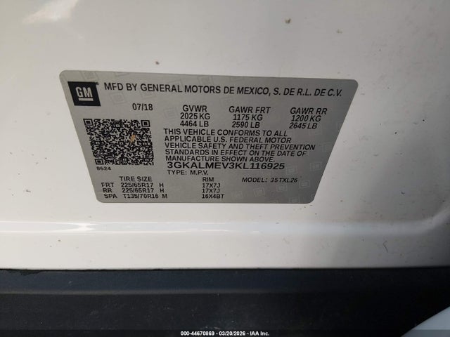 44670869 :رقم المزاد ، 3GKALMEV3KL116925 vin ، 2019 Gmc Terrain Sle مزاد بيع
