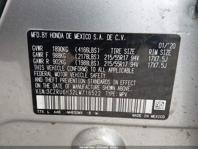 2020 HONDA HR-V 3CZRU6H32LM716522 Photo 8