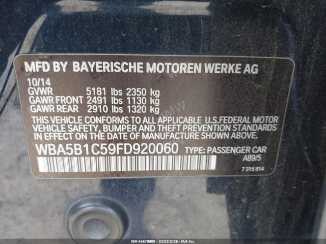 Продажа на аукционе авто 2015 Bmw 535i, vin: WBA5B1C59FD920060, номер лота: 44670908