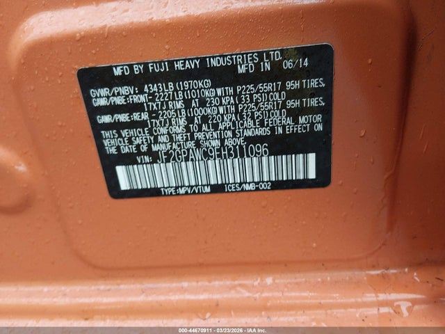 Продаж на аукціоні авто 2014 Subaru Xv Crosstrek 2.0i Premium, vin: JF2GPAWC9EH311096, номер лоту: 44670911