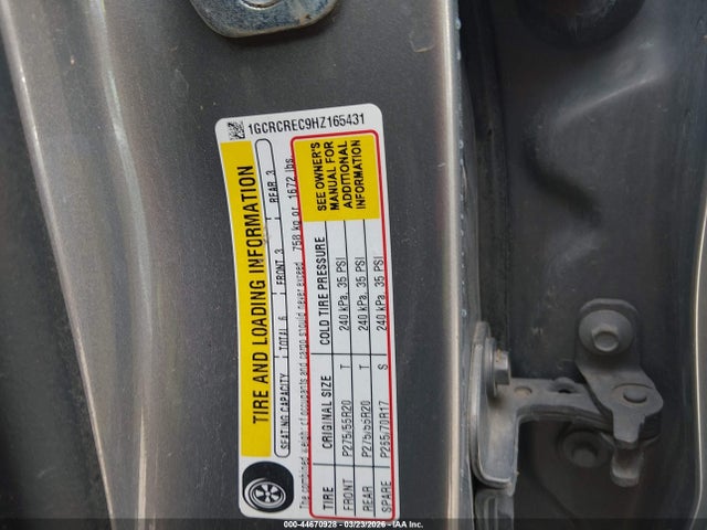 Продажа на аукционе авто 2017 Chevrolet Silverado 1500 1lt, vin: 1GCRCREC9HZ165431, номер лота: 44670928