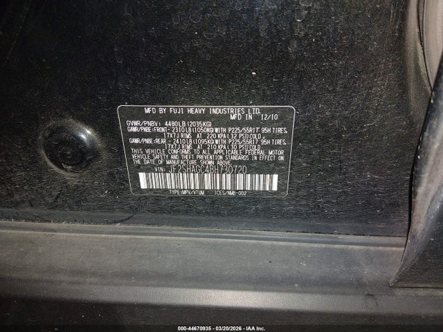 2011 Subaru Forester 2.5x Touring მანქანა იყიდება აუქციონზე, vin: JF2SHAGC4BH730720, აუქციონის ნომერი: 44670935