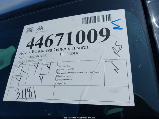 2024 Land Rover Defender 110 P400 S მანქანა იყიდება აუქციონზე, vin: SALEJ7EU6R2288267, აუქციონის ნომერი: 44671009