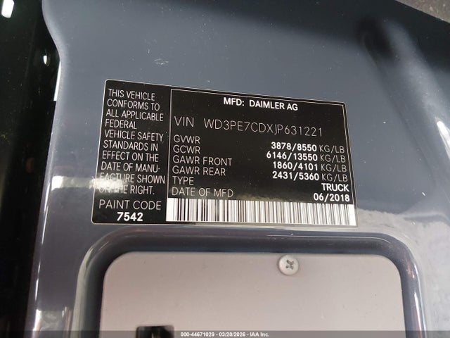 2018 MERCEDES-BENZ SPRINTER 2500 WD3PE7CDXJP631221 Photo 8