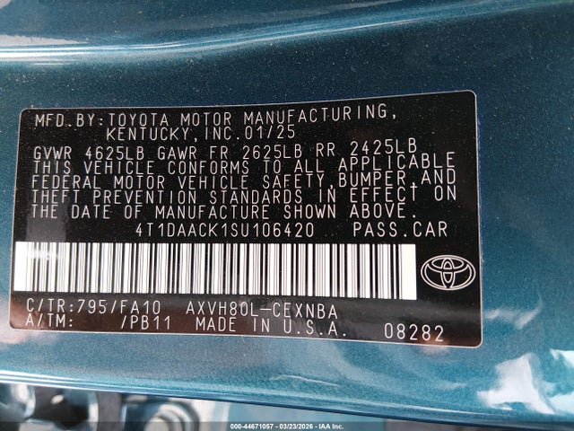 Продажа на аукционе авто 2025 Toyota Camry Le, vin: 4T1DAACK1SU106420, номер лота: 44671057